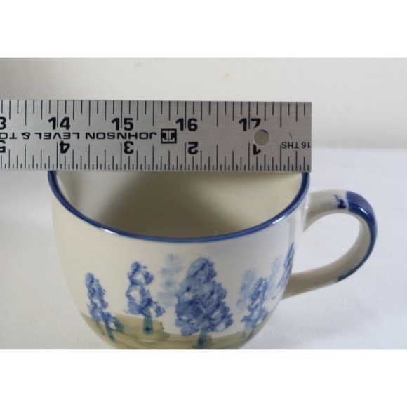 VTG Chi Kiang Stoneware Coffee Mug Blue Trees Watercolor Style Cup - Picture 10 of 10